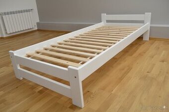 Nová postel borovice 90x200 cm bílá masiv s roštem