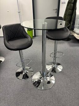 Skleněný stůl + barové černé židle - více kusů