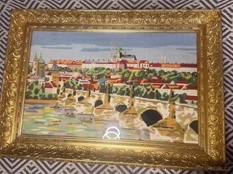 Impozantní metrový vyšívaný obraz , zlatý rám