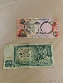 2 bankovky: Nigérie a Československo