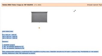Roleta IKEA Tretur 3 typy za -50 %SLEVA