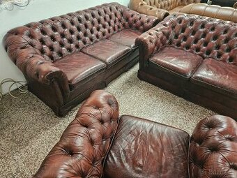 CHESTERFIELD ŠTÝL,SEDAČKA KOŽENÁ DVOJFAREBNÁ,NEROZŤAHOVACIA