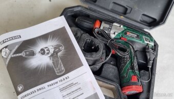 Aku vrtačka Parkside PABSW 10.8 A1 – kompletní sada v kufru