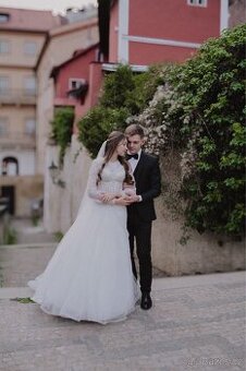 👰🏼♀️Svatební Saty + závoj + spodnice + kozesinové bolerko