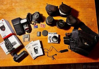 Canon 350 D, objektivy, blesk Speedlite 430, brašny.