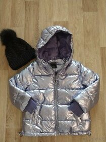 Zimní metalická bunda s kapucí a čepice vel. 4 roky - 1