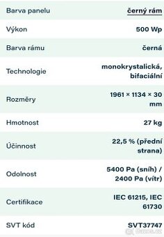 TW Solar TWMNH-500W - bifaciální - černý rám