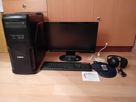 PC sestava - PC, monitor, myš, sluchátka, mikrofon, kabel