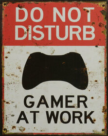 Plechová závěsná cedule - DO NOT DISTURB GAMER AT WORK