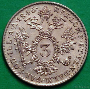 3 KREJCAR 1846 A Vídeň Ferdinand V. PĚKNÁ