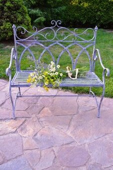 Provence kovová zahradní lavice 110 cm -antik šedá