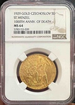3 Dukát 1929, Zavraždění sv. Václava, NGC MS 64