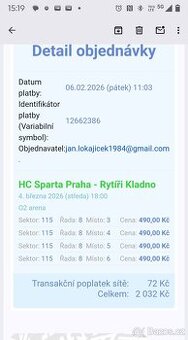 HC Sparta vs. Rytíři Kladno 4.3.2026 - 4 vstupenky