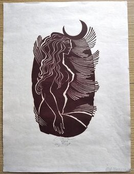 Ladislav Rusek, originál linoryt grafika, obraz