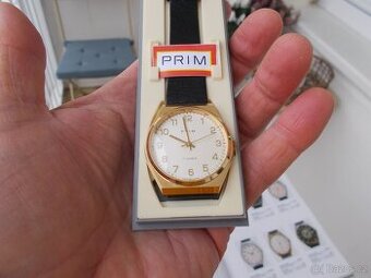 luxusni zlacene trezor hodinky prim 1974 komplet funkcni