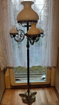 Krásná Stojící Lampa ze zdobného zlaceného Bronzu a Opálovéh