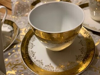 Čajová porcelánová pozlacená souprava
