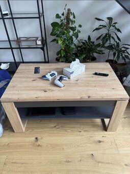 Konferenční stolek se zvedací deskou - dub artisan/tmave šed