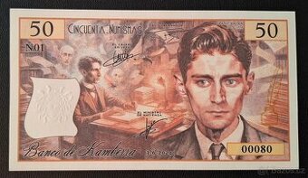 BANKOVKA 50 Numismas FRANZ KAFKA, UNC, autor Franck Medina 2