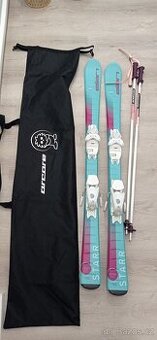Lyže 130 cm+hůlky 105cm, lyžáky 25cm, vak,vak