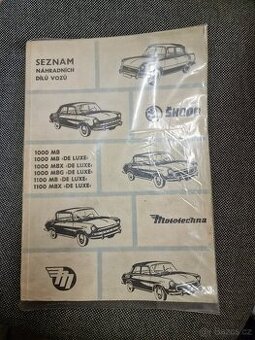 Škoda 1000MB - 1100 MBX DE LUXE Seznam náhradních dílů