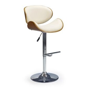 Barová židle krémová ecokůže, dřevo, kov