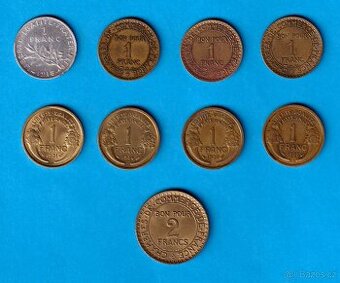 Francouzské franky (9ks) - meziválečné období