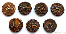 Bronzové novoražby římských erotických žetonů/spintrie, 7 ks - 1