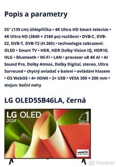 OLED TV LG OLED55B46LA, Smart, nová 55”