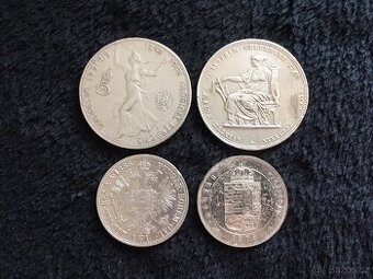 4 kusy stříbrných mincí z dob Rakouska Uherska