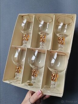 Nádherná sada skleniček na vino Zlatá Zuzana 1956-1960