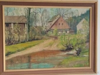 Ručně malovaný obraz - klasická česká krajina, olej akryl