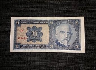 20 korun 1926, pěkná, neperforovaná, 1 z posledních sérií, p