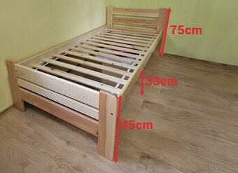 Masivní borovicová postel 90x200 cm včetně roštu – SKLADEM v