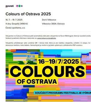 4ks 4 denních lístků na COLOURS OF OSTRAVA