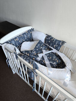 Nová souprava do postýlky lesní zbířátka na modré+minky