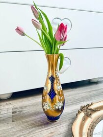 Luxusní zlatá kobaltová skleněná váza