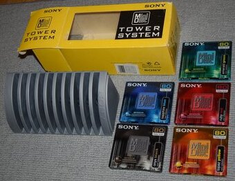 MD minidisc SONY TOWER SYSTEM + 5x MD SONY 80min., NOVÉ,sada
