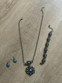 Zlutomodra Souprava sperku - tepane stribro