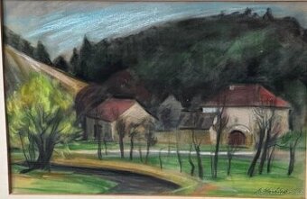 ORIGINÁL Bedřich Horálek - Mlýn v Prok.úd., pastel na papíře