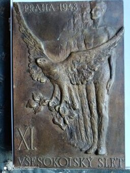 Bronzová plaketa všesokolský slet 1948 Bronzová