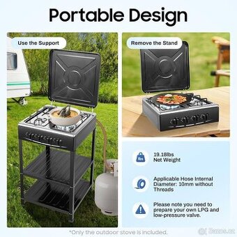 Přenosný plynový vařič se 4 hořáky