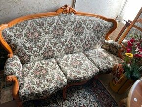 Pohovka, gauč - antik, látka a dřevo