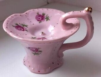Růžový porcelán, svícen, ruční malba