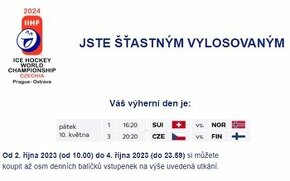 MS v hokeji - rezervace Česko-Finsko, NOR-SUI