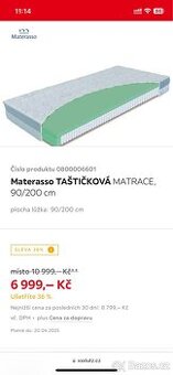 ZCELA NOVÁ matrace, Materasso taštičková, 90x200cm