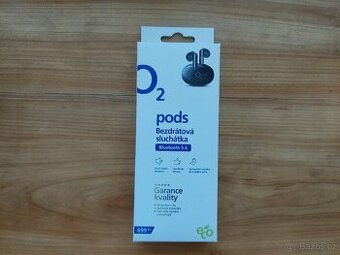 Nová bezdrátová sluchátka O2 pods + box + kabel, černá barva