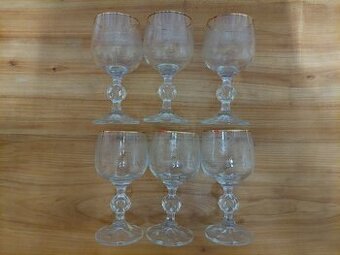 6 křišťálová sklenička, skleničky na víno či vodu, zlacené