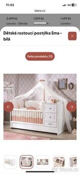 Dětská rostoucí postýlka Ema- bílá (100x85x163 cm)