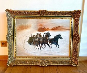 Starý velký obraz, olejomalba na plátně